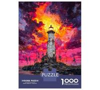 Rompecabezas para Adolescentes 1000 Piezas Lighthouse, Fiery Sunset, Sea Rompecabezas para Adultos Juegos Relajantes Regalo De Cumpleaños para Cumpleaños, Navidad 52x38cm/1000pcs