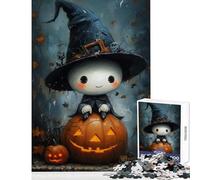 Rompecabezas para Adolescentes 1000 Piezas Linda Bruja sobre Calabaza Arte de Halloween Juguete Educativo Ideas de Regalo Juego Educativo Mejora el Amor Entre Parejas tamaño 50x75cm
