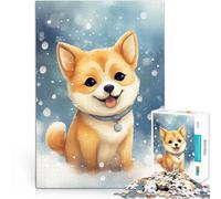Rompecabezas para Adolescentes 1000 Piezas Lindo Cachorro de Shiba Inu en la Nieve Regalos de Juegos desafiantes Apto para Parejas 50x70cm