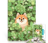 Rompecabezas para Adolescentes 1000 Piezas Lindo Shiba Inu Afortunado en Clover Juego práctico Toda la Familia. 38x26cm