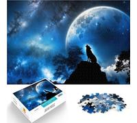Rompecabezas para Adolescentes 1000 Piezas Lobo Aullando a la Luna Llena Difícil Difícil con Piezas de Formas aleatorias Que se entrelazan Completamente 52x38cm