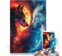 Rompecabezas para Adolescentes 1000 Piezas Lobo de Fuego y Hielo Juguetes de Juego para Regalo Familiar Mejorar el Amor Entre Parejas 38x26cm