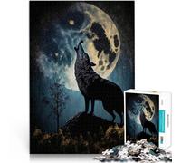 Rompecabezas para Adolescentes 1000 Piezas Lobo Lunar Solitario Reducción del estrés Interesante con póster a Juego y Hoja de Trivia 38x26cm