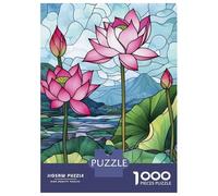 Rompecabezas para Adolescentes 1000 Piezas Lotus Flowers in Stained Glass Rompecabezas para Adultos Juegos Relajantes Regalo De Cumpleaños para Cumpleaños, Navidad 52x38cm/1000pcs