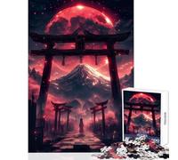 Rompecabezas para Adolescentes 1000 Piezas Luna de Sangre Puerta Torii Juguete decoración de Pared Obra de Arte Regalo Juego Familiar interacción Entre Padres e Hijos tamaño 38x26cm