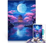 Rompecabezas para Adolescentes 1000 Piezas Luz de Luna mística Japonesa Juego de Preguntas Decoración hogar 52x38cm