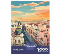 Rompecabezas para Adolescentes 1000 Piezas Madrid Spain Cityscape Illustration Rompecabezas para Adultos Juegos Relajantes Desafío Difícil Interacción Entre Padres E Hijos 38x26cm/1000pcs