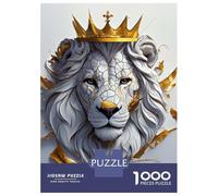 Rompecabezas para Adolescentes 1000 Piezas Majestic Lion with Golden Crown Rompecabezas para Adultos Juguetes Antiestrés Patrón De Montaje Oferta como Regalo para Toda La Familia 70x50cm/1000pcs