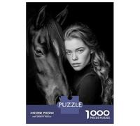 Rompecabezas para Adolescentes 1000 Piezas Monochrome Portrait Woman and Horse Rompecabezas para Adultos Juegos Relajantes Regalo De Cumpleaños para Cumpleaños, Navidad 70x50cm/1000pcs