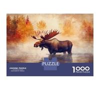 Rompecabezas para Adolescentes 1000 Piezas Moose in Water with Autumnal Background Rompecabezas para Adultos Juegos Relajantes Regalo De Cumpleaños para Cumpleaños, Navidad 70x50cm/1000pcs