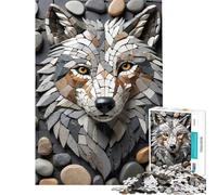 Rompecabezas para Adolescentes 1000 Piezas Mosaico de Piedra Cabeza de Lobo Arte 1000 Rompecabezas Juguetes para armar diversión Familiar Juego desafiante para Toda la Familia (50x75cm)