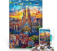 Rompecabezas para Adolescentes 1000 Piezas Mosaico del Atardecer en Barcelona Regalos de Juegos desafiantes Mejorar la Memoria 50x70cm