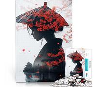 Rompecabezas para Adolescentes 1000 Piezas Mujer Japonesa con Flores de Cerezo Juego Educativo Familiar Juego de desafío único 75x50cm
