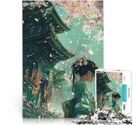 Rompecabezas para Adolescentes 1000 Piezas Mujer Japonesa Entre Flores de Cerezo Difícil y desafío Lista de Deseos con Papá Noel 38x26cm