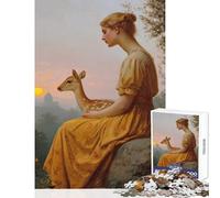 Rompecabezas para Adolescentes 1000 Piezas Mujer y Cervatillo al Atardecer Juguete Educativo Gran Regalo para Juegos Juegos Familiares Entrena tu Cerebro y Tus Manos Tamaño 38x52cm