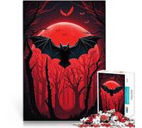Rompecabezas para Adolescentes 1000 Piezas Murciélago en el Bosque Rojo Juego desafiante con Piezas de Formas aleatorias Que se entrelazan Completamente 38x26cm