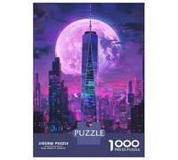 Rompecabezas para Adolescentes 1000 Piezas Neon City Moonlit Skies Rompecabezas para Adultos Juguetes Antiestrés Patrón De Montaje Oferta como Regalo para Toda La Familia 38x26cm/1000pcs