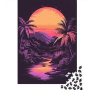 Rompecabezas para Adolescentes 1000 Piezas Neon Sunset Palm Trees-1 Rompecabezas para Adolescentes Juegos Relajantes Decoración Interacción Entre Padres E Hijos 52x38cm/1000pcs