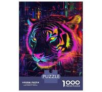 Rompecabezas para Adolescentes 1000 Piezas Neon Tiger Cityscape Rompecabezas para Adultos Juguete Decoración De Pared Corte De Precisión Ayuda A Ejercitar El Cerebro 38x26cm/1000pcs