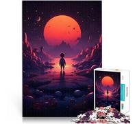 Rompecabezas para Adolescentes 1000 Piezas Niño Solitario bajo la Luna roja Juego de Preguntas Toda la Familia. 75x50cm