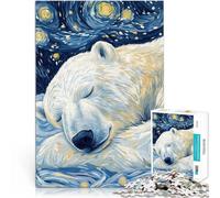 Rompecabezas para Adolescentes 1000 Piezas Noche Estrellada del Oso Polar Alivio del estrés Decoración artística del hogar 38x26cm