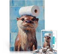 Rompecabezas para Adolescentes 1000 Piezas Nutria con Sombrero de Papel higiénico Alivio del estrés Regalos de Amigo Secreto 38x26cm