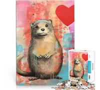 Rompecabezas para Adolescentes 1000 Piezas Nutria de corazón de San Valentín técnica Mixta Juguetes de Juego Buen Regalo 38x26cm