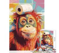 Rompecabezas para Adolescentes 1000 Piezas orangután con Papel higiénico en la Cabeza Juguete Educativo Regalo de cumpleaños Juego de ingenio difícil y desafiante tamaño 38x26cm