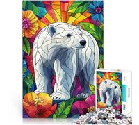 Rompecabezas para Adolescentes 1000 Piezas Oso Polar en vitral Floral Acertijo para Cada Pieza es única: un desafiante y Divertido Juego Familiar 38x26cm