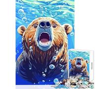Rompecabezas para Adolescentes 1000 Piezas Oso Sorprendido Bajo el Agua con Burbujas Decoración del Hogar Juguetes Regalo Cumpleaños Juego Educativo Potencia el Amor en Parejas Tamaño 38x26cm
