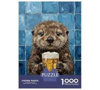Rompecabezas para Adolescentes 1000 Piezas Otter with Beer Painting Rompecabezas para Adultos Juguete Decoración De Pared Corte De Precisión Ayuda A Ejercitar El Cerebro 52x38cm/1000pcs