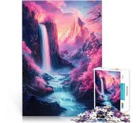 Rompecabezas para Adolescentes 1000 Piezas Paisaje de Cascada de fantasía con Flor de Cerezo Juegos Divertidos Gran Regalo 75x50cm