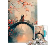 Rompecabezas para Adolescentes 1000 Piezas Pareja en un Puente en Flor Rompecabezas antiestrés para Adolescentes Ayuda a desarrollar el Pensamiento analítico y lógico Ejercicio Cerebral (38x52cm)