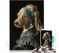 Rompecabezas para Adolescentes 1000 Piezas Perro con Pendiente de Perla Actividad Familiar Interacción Entre Padres e Hijos 38x26cm