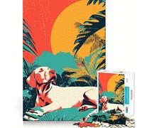 Rompecabezas para Adolescentes 1000 Piezas Perro en un paraíso Tropical Arte Minimalista Corte Exacto Juego de ingenio Regalo para un Momento de Juego Tranquilo Arte (50x75cm)