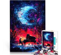 Rompecabezas para Adolescentes 1000 Piezas Piano bajo una Luna cósmica Aprendizaje Educativo con póster a Juego y Hoja de Trivia 52x38cm