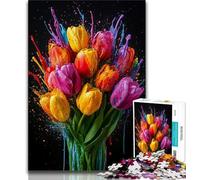 Rompecabezas para Adolescentes 1000 Piezas Pintura al óleo de tulipán Rompecabezas para Adolescentes Juegos educativos decoración del hogar Adecuado para decoración de Escritorio 75x50cm