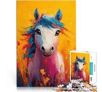Rompecabezas para Adolescentes 1000 Piezas Pintura de Caballos Coloridos Corte de precisión Regalos para Amigos y Familiares 52x38cm