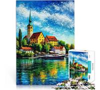 Rompecabezas para Adolescentes 1000 Piezas Pintura de un Pueblo costero del Lago de Constanza Juego de Preguntas Buen Regalo 52x38cm