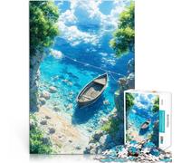 Rompecabezas para Adolescentes 1000 Piezas Playa de Verano, Cala Tranquila con Barco, Anime Juego de ingenio Una Obra de Arte 52x38cm