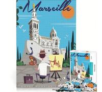 Rompecabezas para Adolescentes 1000 Piezas póster de Viaje de Marsella ︰ Notre-Dame De La Garde Juegos relajantes Actividades Divertidas en casa Juego de Bonito diseño 38x52cm