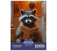 Rompecabezas para Adolescentes 1000 Piezas Raccoon Reading Newspaper Toilet Funny Rompecabezas para Adultos Juegos Relajantes Análisis Y Lógica para Cumpleaños, Navidad 38x26cm/1000pcs
