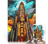 Rompecabezas para Adolescentes 1000 Piezas Rascacielos de vidrieras Juego desafiante y Juego Familiar Grandes Regalos y Juguetes 52x38cm
