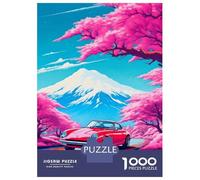 Rompecabezas para Adolescentes 1000 Piezas Red Cars in Cherry Blossom Rompecabezas para Adultos Juegos Relajantes Regalo De Cumpleaños para Cumpleaños, Navidad 38x26cm/1000pcs