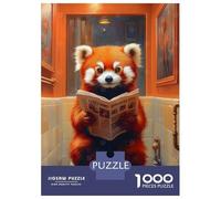 Rompecabezas para Adolescentes 1000 Piezas Red Panda Reading Newspaper Toilet Rompecabezas para Adultos Juegos Relajantes Análisis Y Lógica para Cumpleaños, Navidad 70x50cm/1000pcs