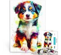 Rompecabezas para Adolescentes 1000 Piezas Retrato Colorido de Cachorro de Pastor Australiano Montaje de Patrones Ideas de Regalos 75x50cm