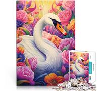 Rompecabezas para Adolescentes 1000 Piezas Retrato de Flores de Cisne Alivio del estrés Cada Pieza es única: un desafiante y Divertido Juego Familiar 52x38cm