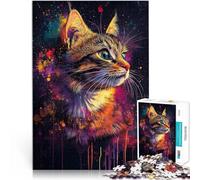 Rompecabezas para Adolescentes 1000 Piezas Retrato de Gato Colorido Juguetes de Juego para Regalo Familiar Ideas de Regalos 75x50cm