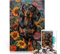 Rompecabezas para Adolescentes 1000 Piezas Retrato Floral de Perro Salchicha para divertirse en Familia Mejorar el Amor Entre Parejas 52x38cm