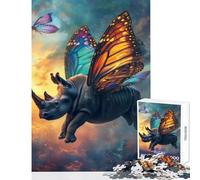 Rompecabezas para Adolescentes 1000 Piezas Rinoceronte Volador con alas decoración del hogar Juguetes Regalo Divertido Juego práctico interacción Entre Padres e Hijos tamaño 38x26cm